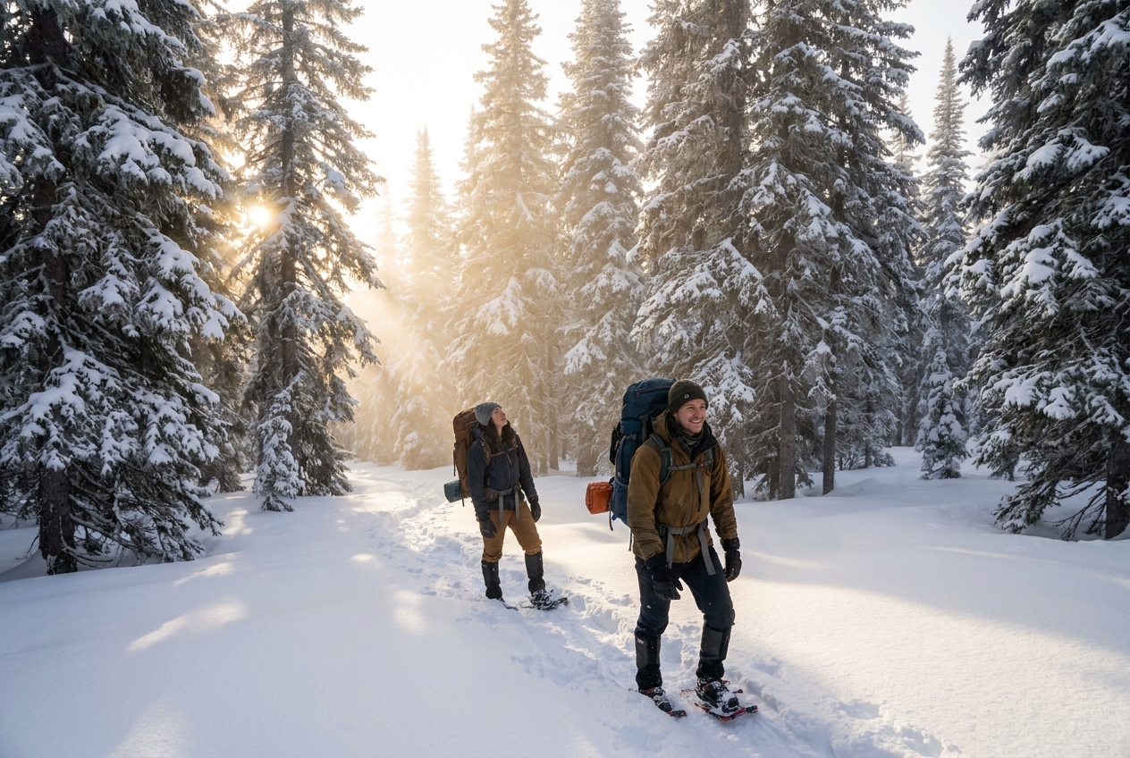 Schneeschuhwanderung im Winterwald