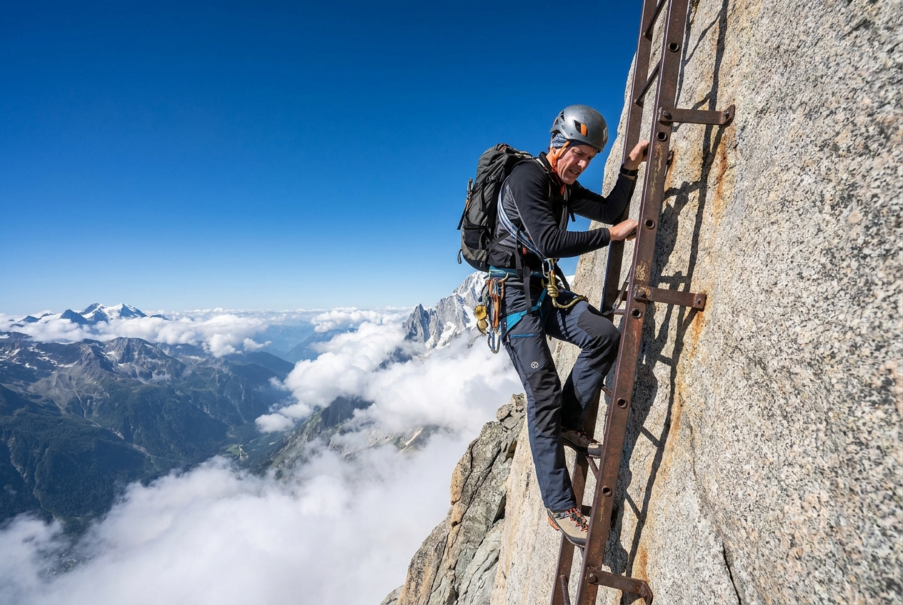 Klettersteig-Leiter am Grat des Donnerkogel